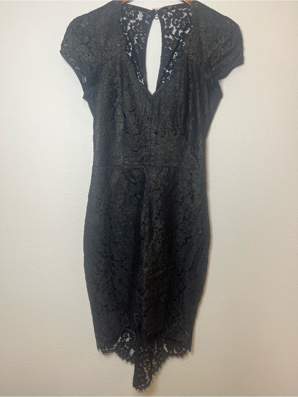 Bebe Black Lace Cap-Sleeve Sheath Dress